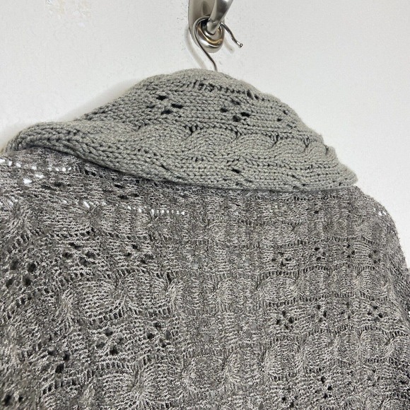 Curio Waterfall Collar Mixed Knit Long Gray Cardigan Sweater M - Picture 9 of 12